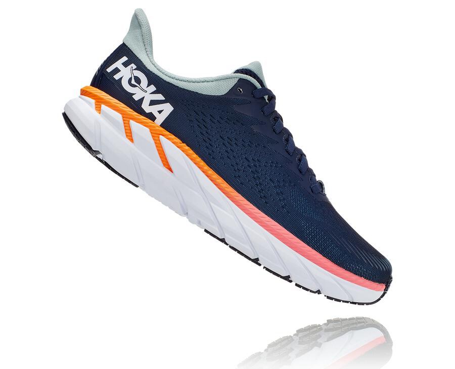 Hoka One One Running Shoes Womens Navy/White - Clifton 7 - 48730FWNY